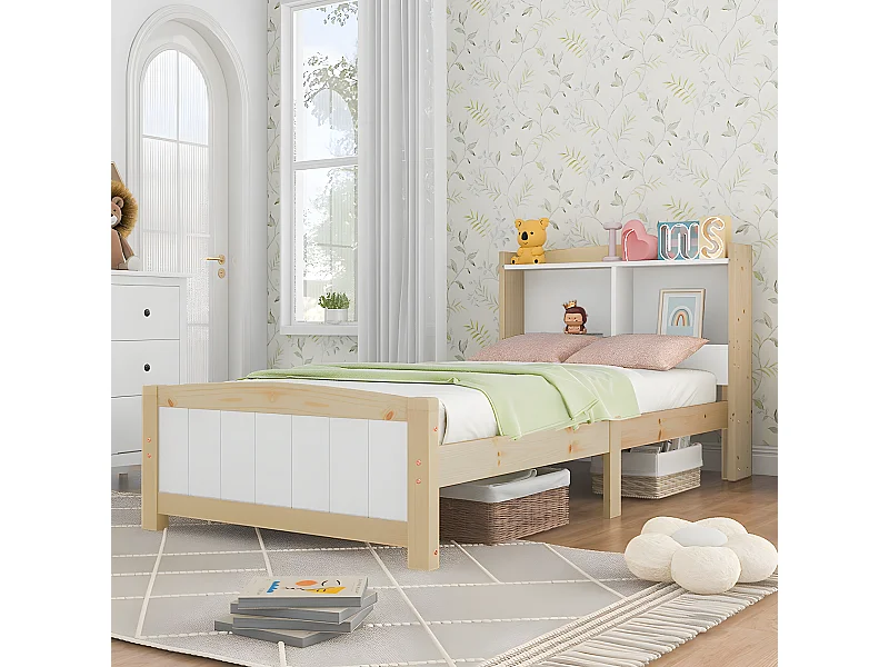 Lit adulte 90 x 200 cm Lit simple en bois massif Tête de lit - Sweiko