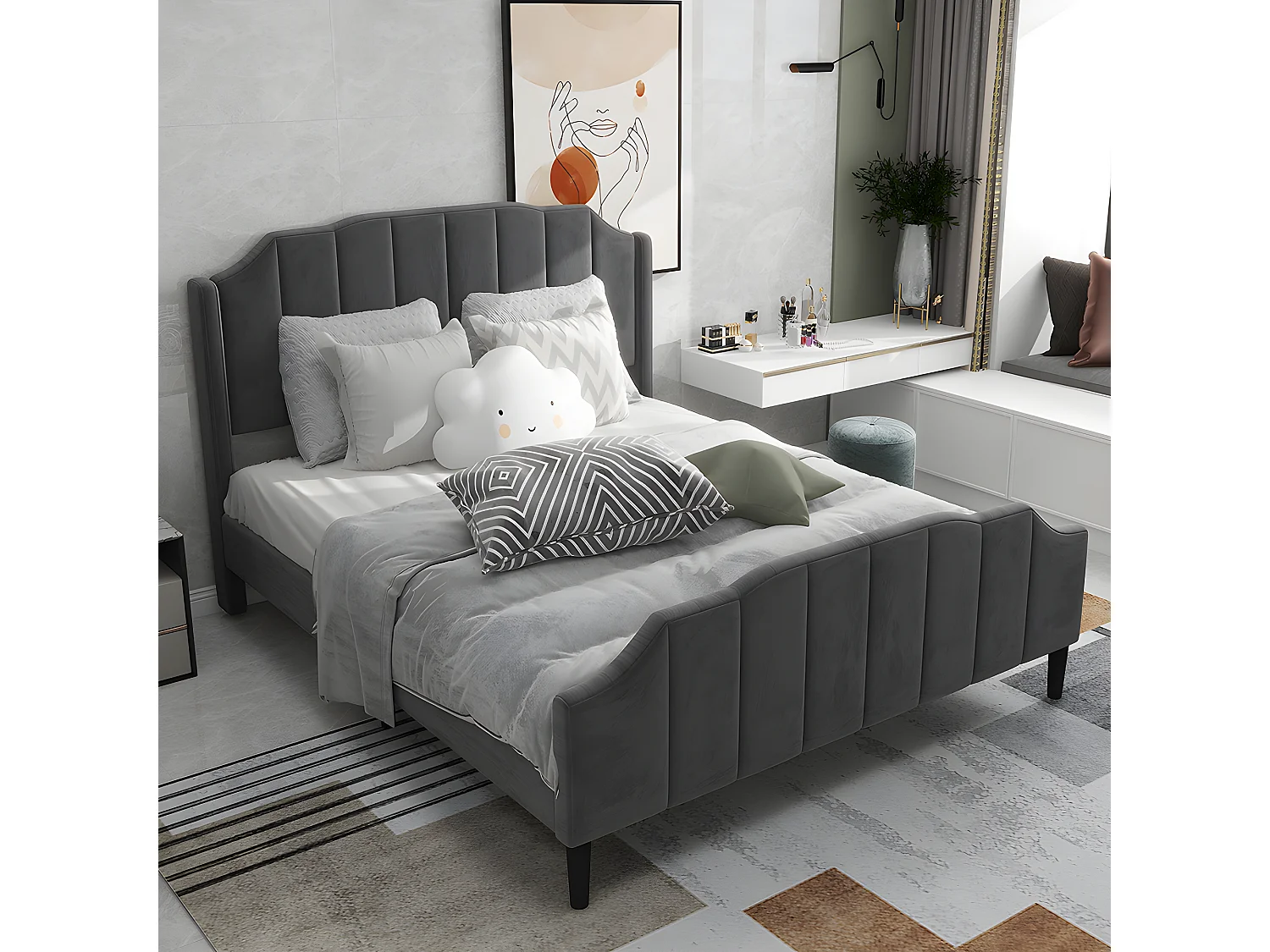 Lit double - 140 x 200cm - Gris - Sweiko