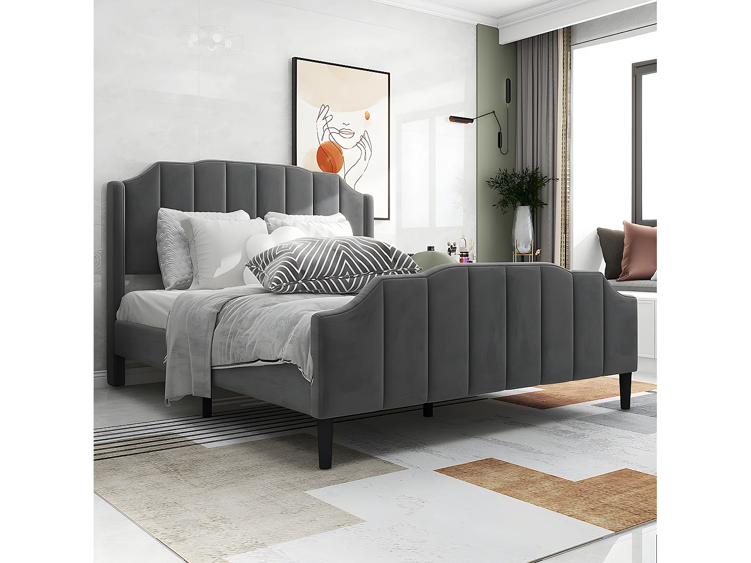 Lit double - 140 x 200cm - Gris - Sweiko