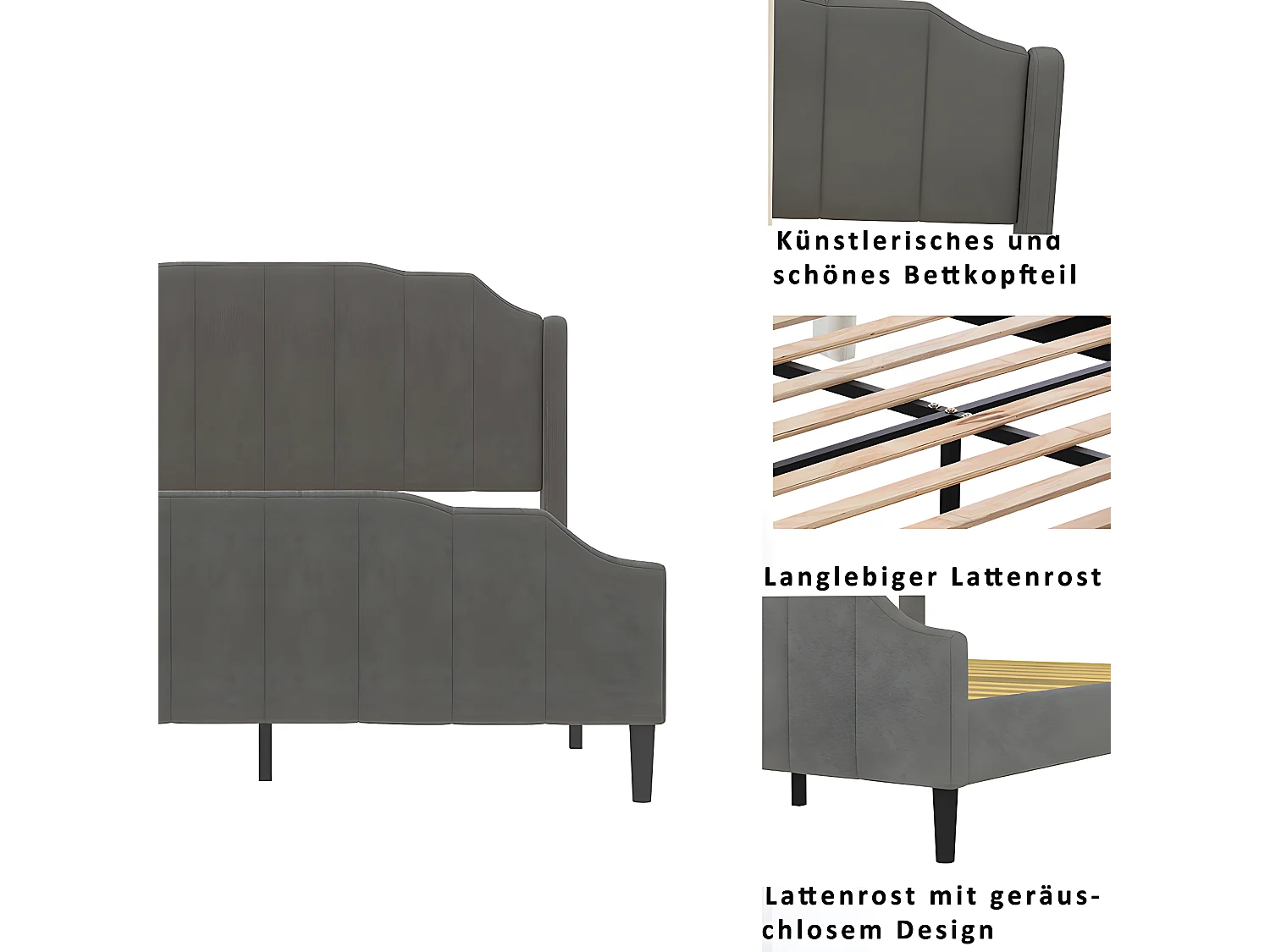 Lit double - 140 x 200cm - Gris - Sweiko