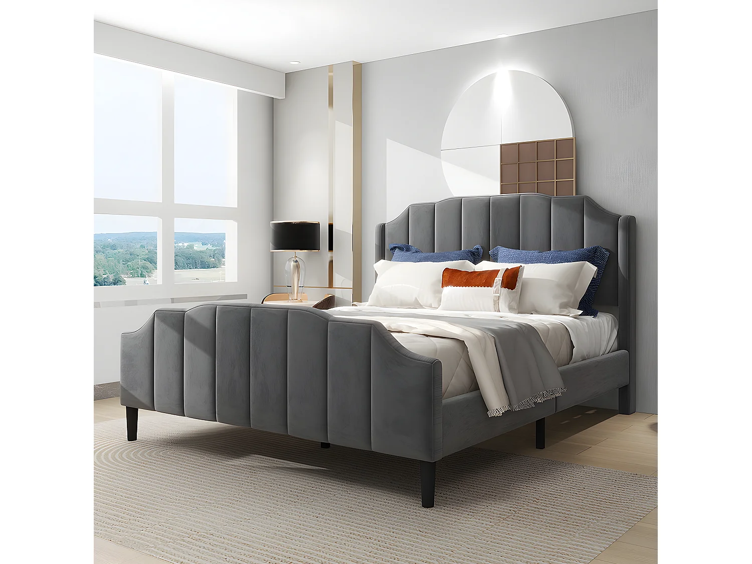 Lit double - 140 x 200cm - Gris - Sweiko