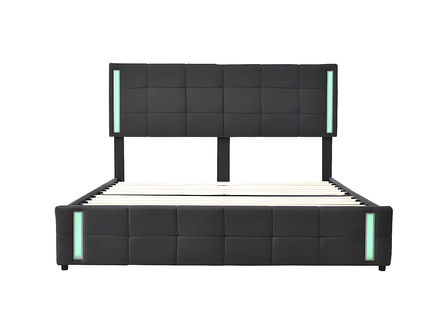 Lit LED avec tête de lit rangements et 4 tiroirs - 180 x 190 cm - Gris - Sweiko