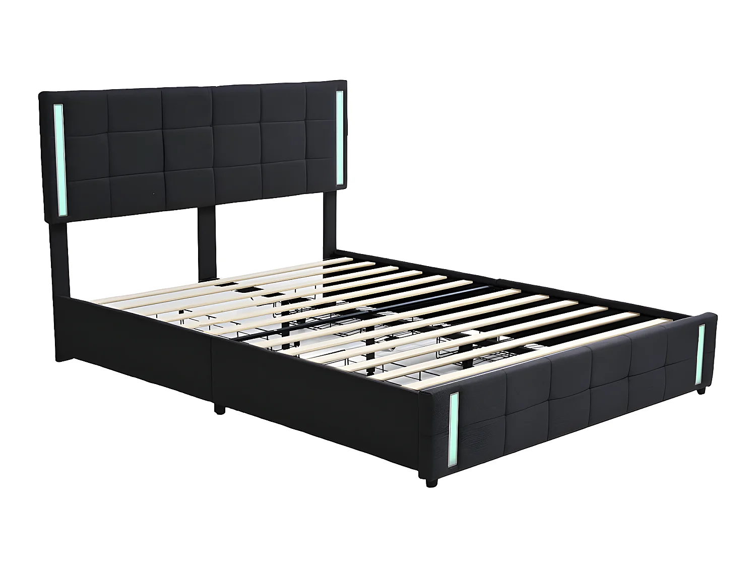Lit LED avec tête de lit rangements et 4 tiroirs - 180 x 190 cm - Gris - Sweiko