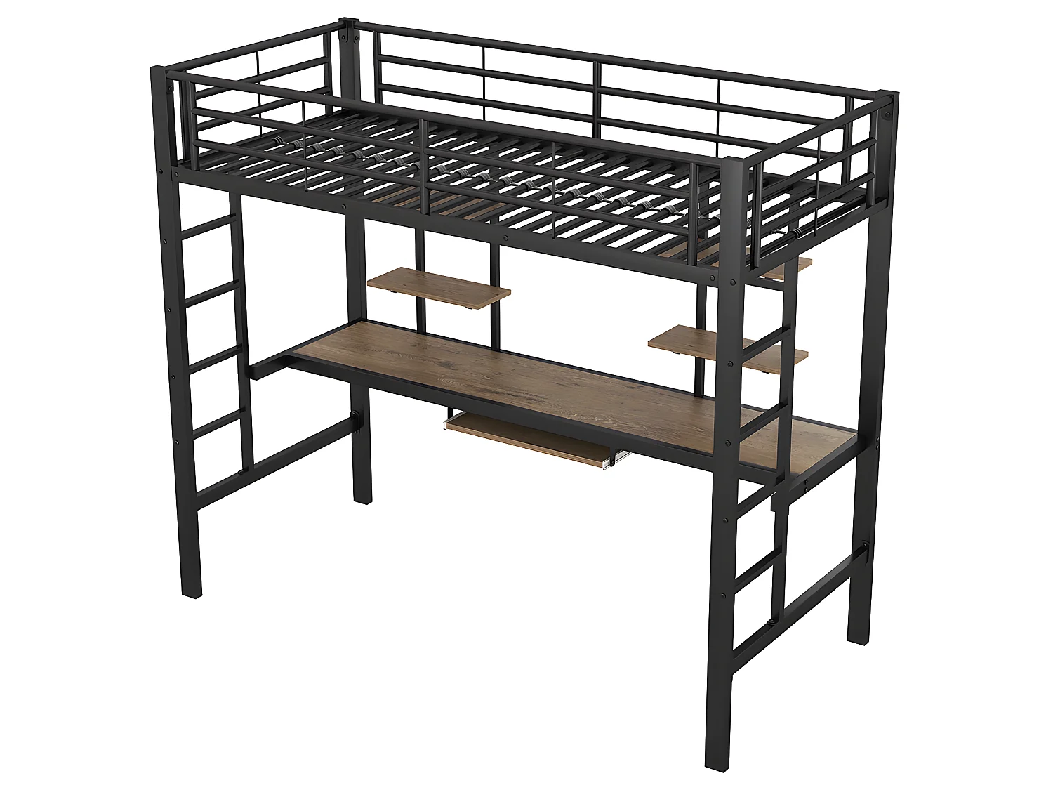 Lit mezzanine - 90 x 200 cm - plateforme bureau - Noir - Sweiko