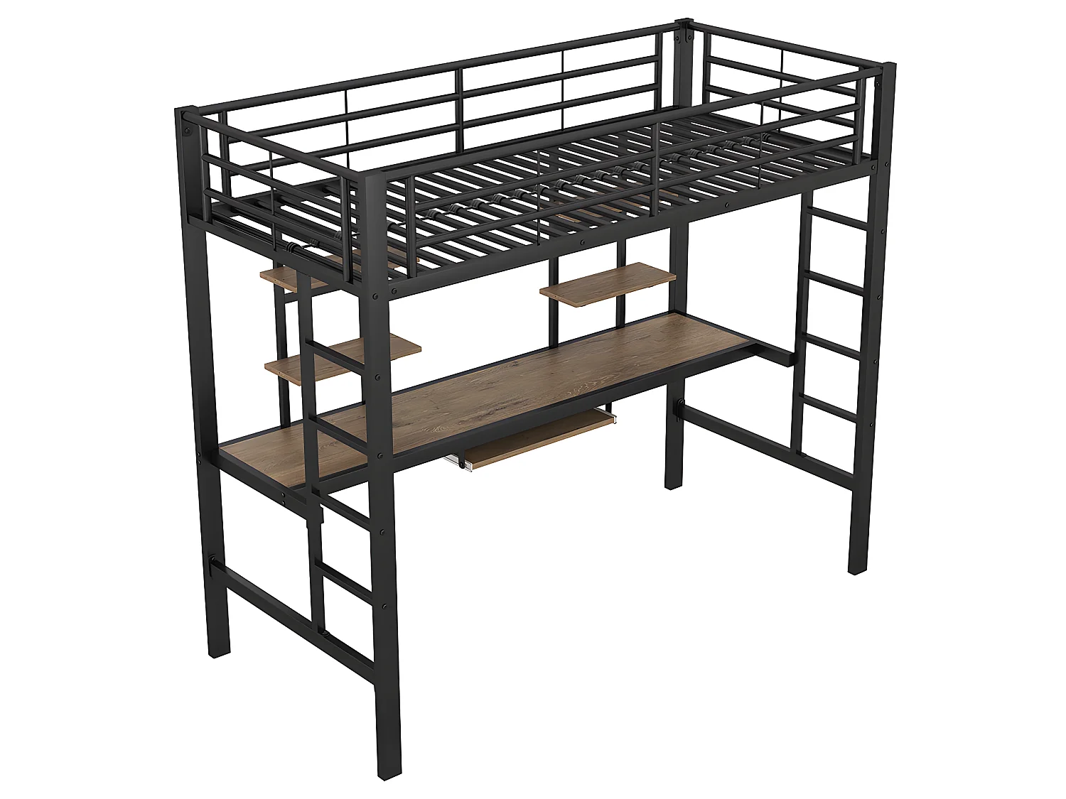 Lit mezzanine - 90 x 200 cm - plateforme bureau - Noir - Sweiko
