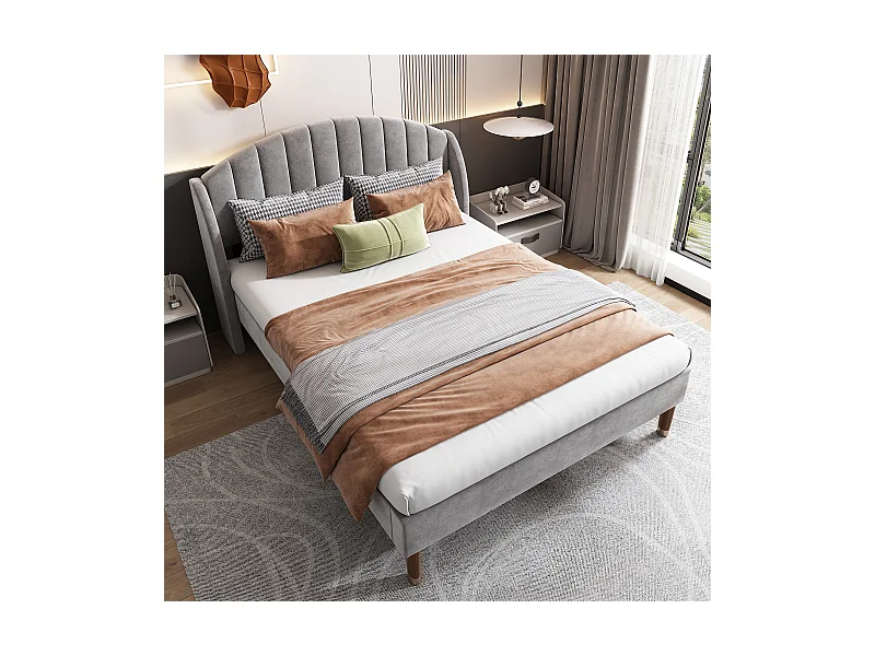 Lit adulte Lit rembourré 140x200, gris - Sweiko