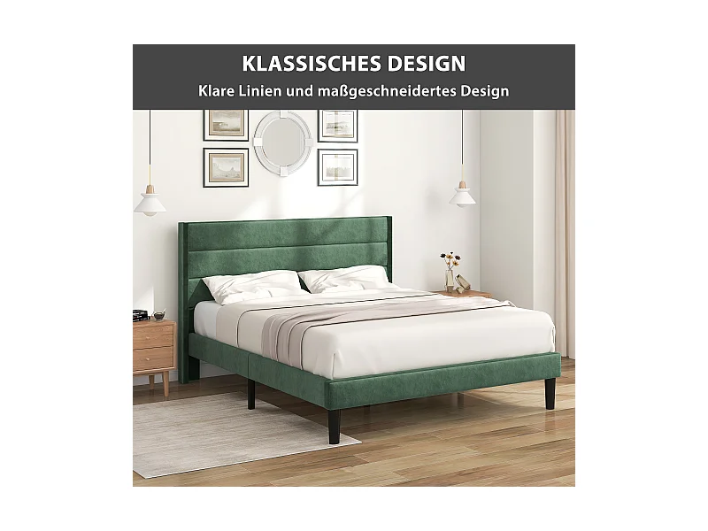 Lit adulte Lit simple capitonné en velours 140 x 200 cm - Sweiko