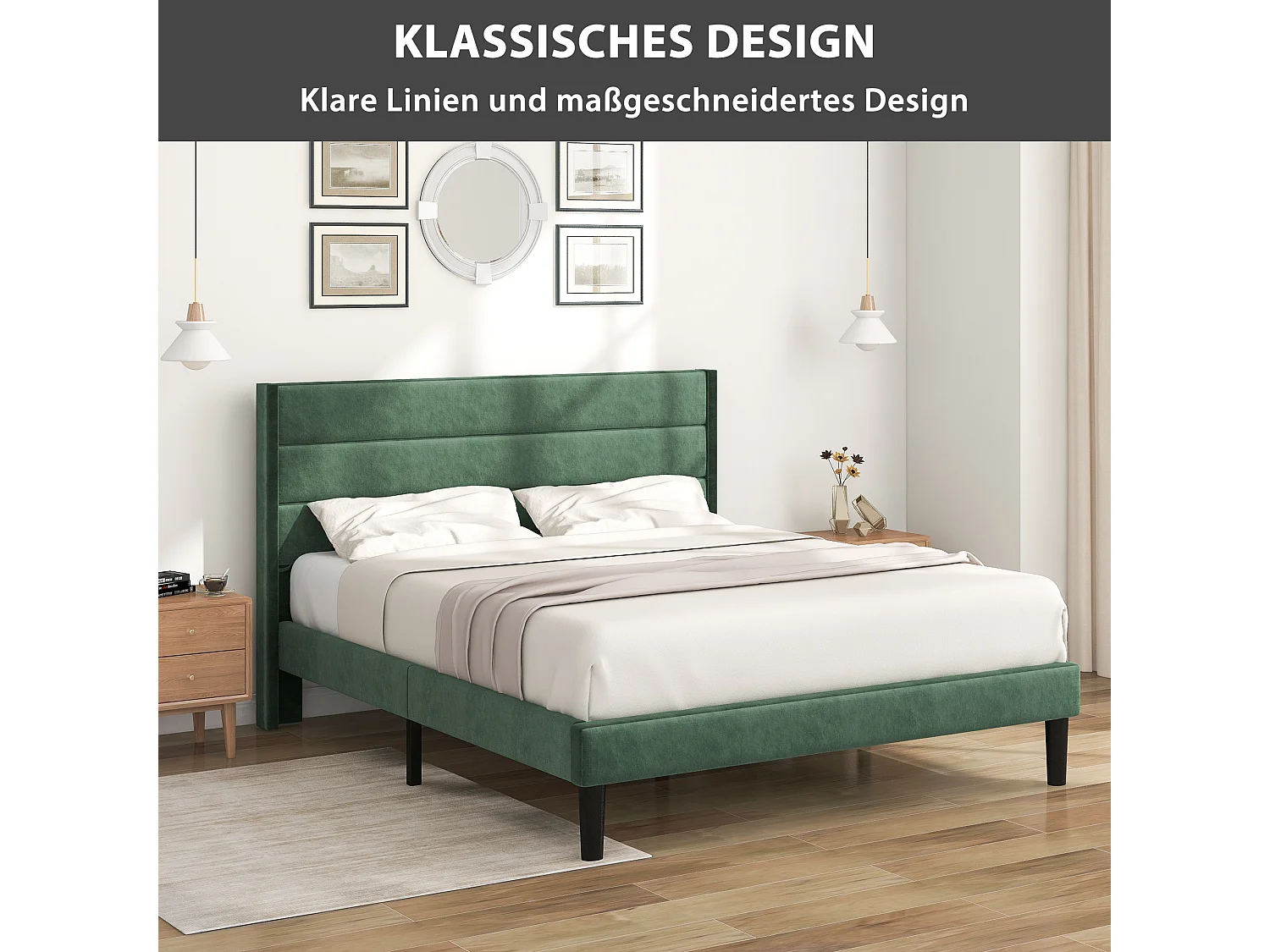 Lit adulte Lit simple capitonné en velours 140 x 200 cm - Sweiko