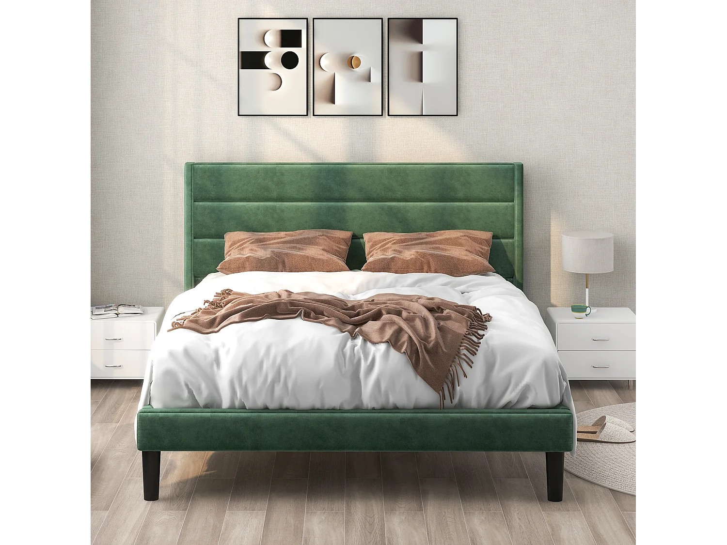 Lit adulte Lit simple capitonné en velours 140 x 200 cm - Sweiko