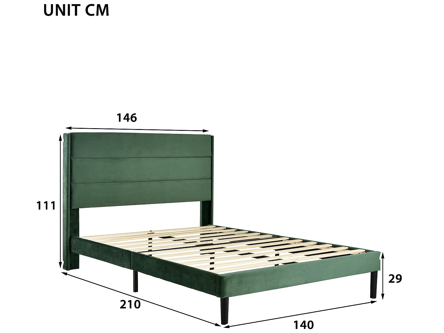 Lit adulte Lit simple capitonné en velours 140 x 200 cm - Sweiko