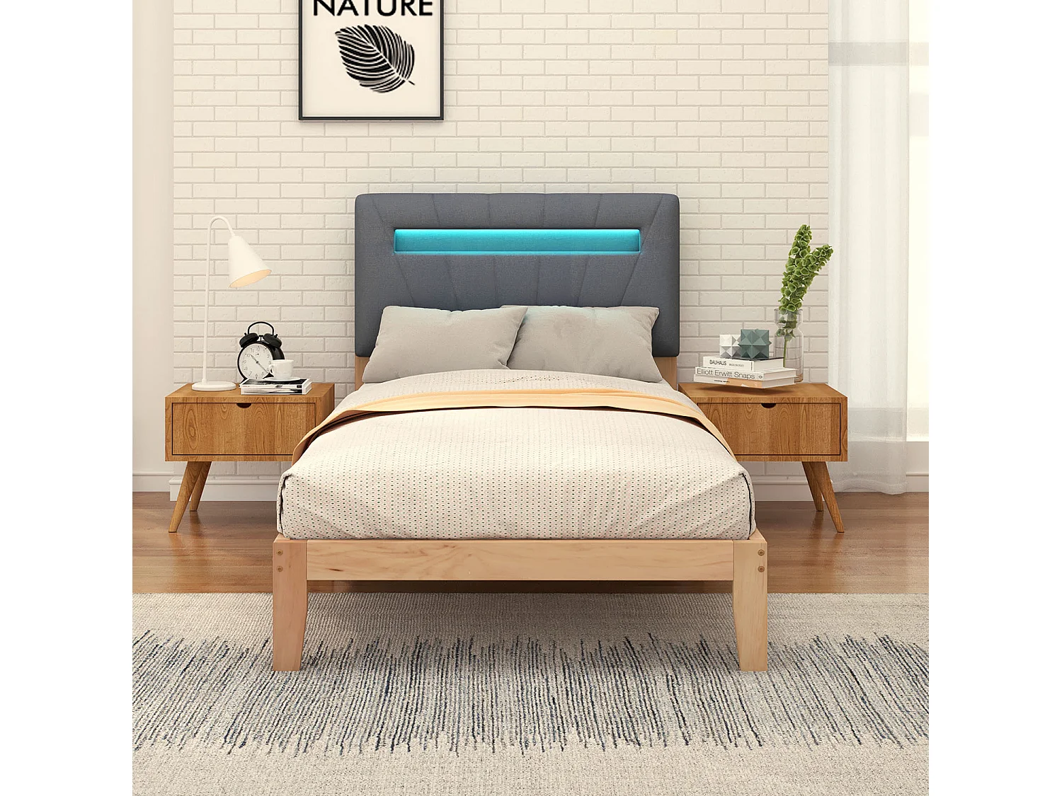 Lit adulte Lit en bois, lit adulte - Lit simple 90x200 cm naturel - Sweiko