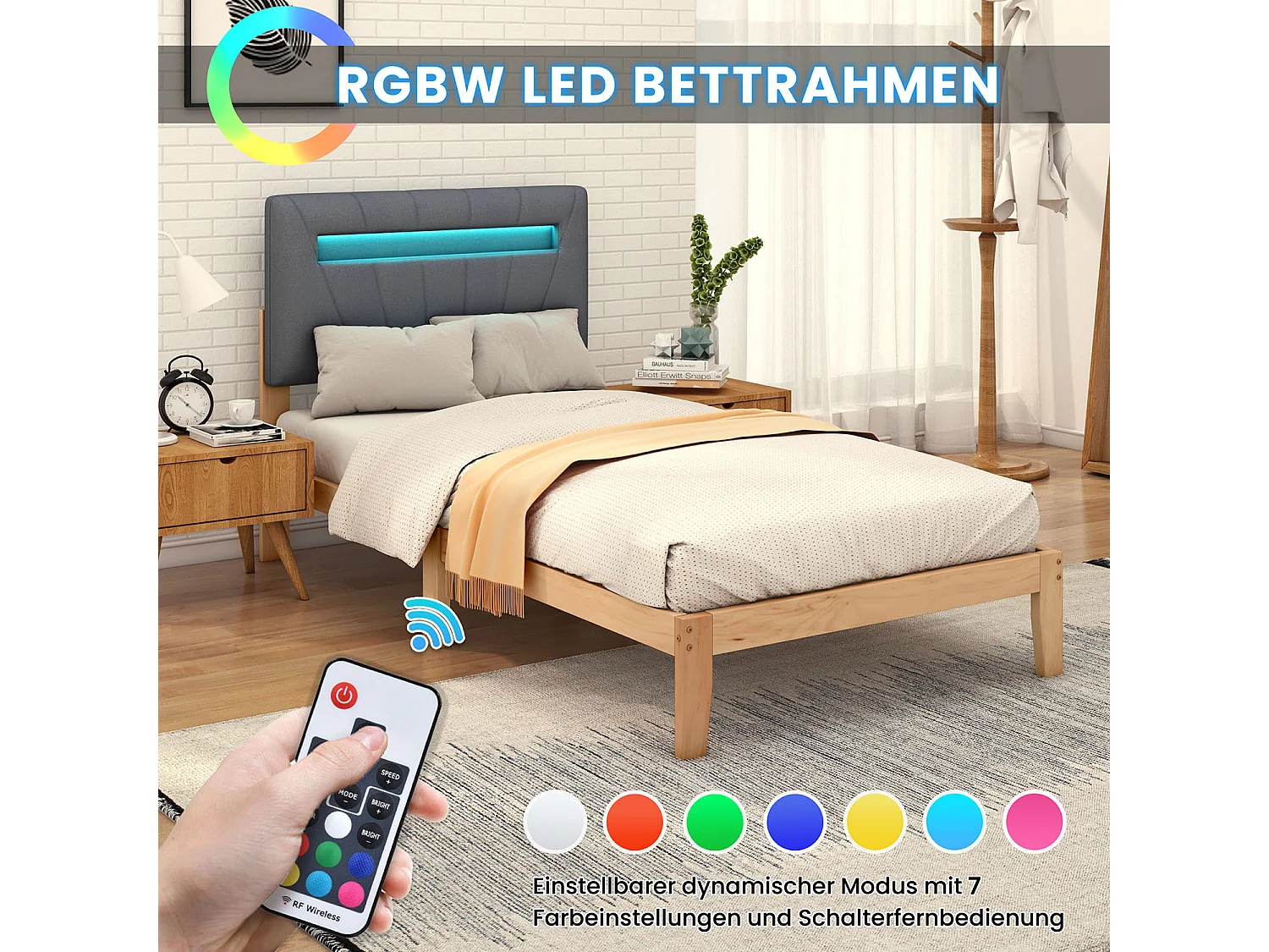 Lit adulte Lit en bois, lit adulte - Lit simple 90x200 cm naturel - Sweiko