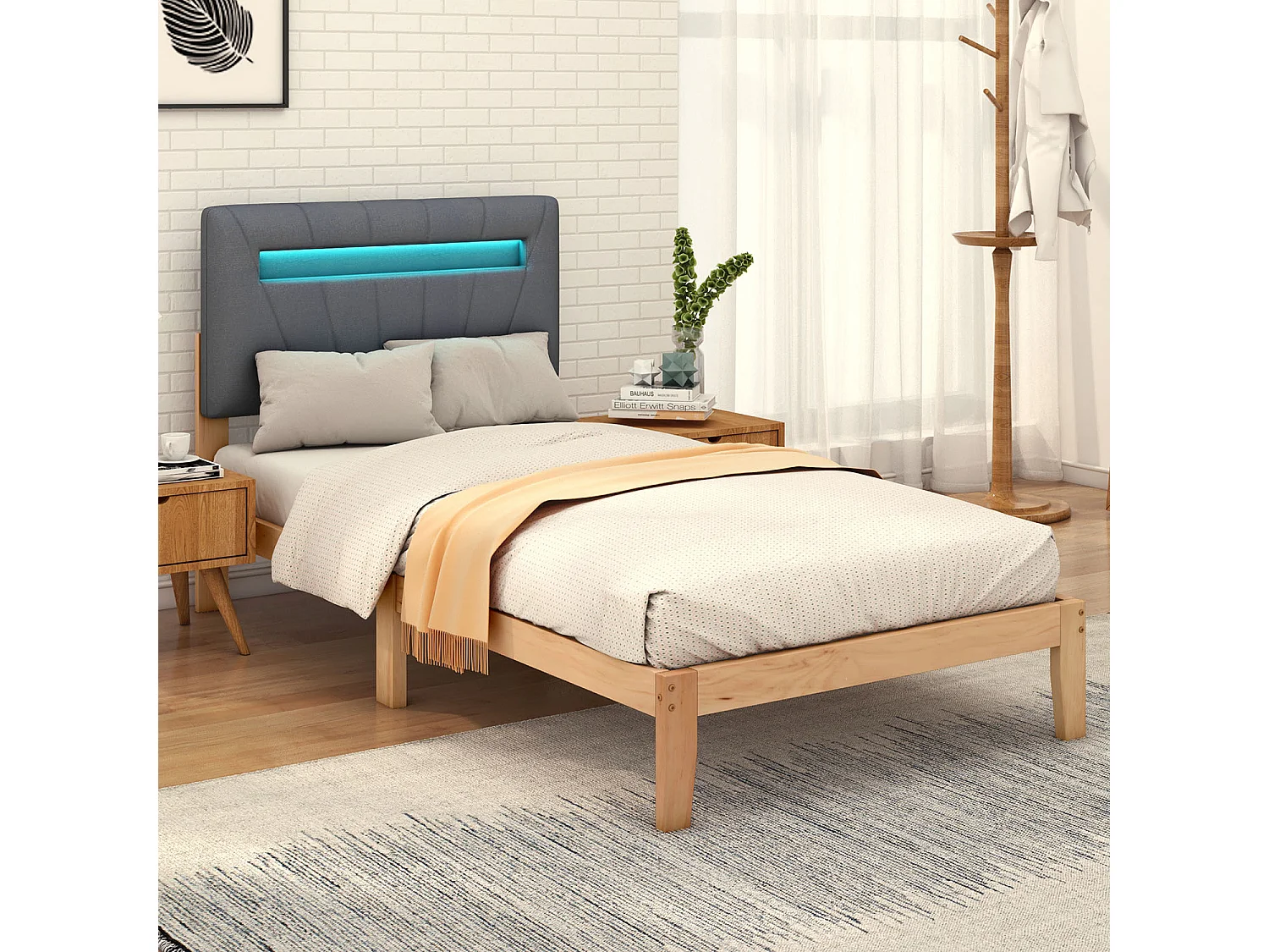 Lit adulte Lit en bois, lit adulte - Lit simple 90x200 cm naturel - Sweiko