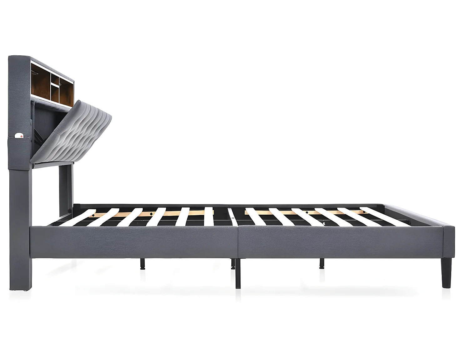 Lit adulte Lit double capitonné tête de lit de rangement - 140x200 CM gris - Sweiko