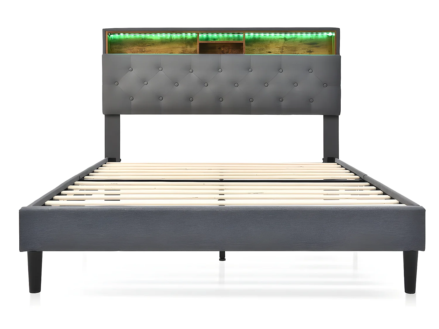 Lit adulte Lit double capitonné tête de lit de rangement - 140x200 CM gris - Sweiko