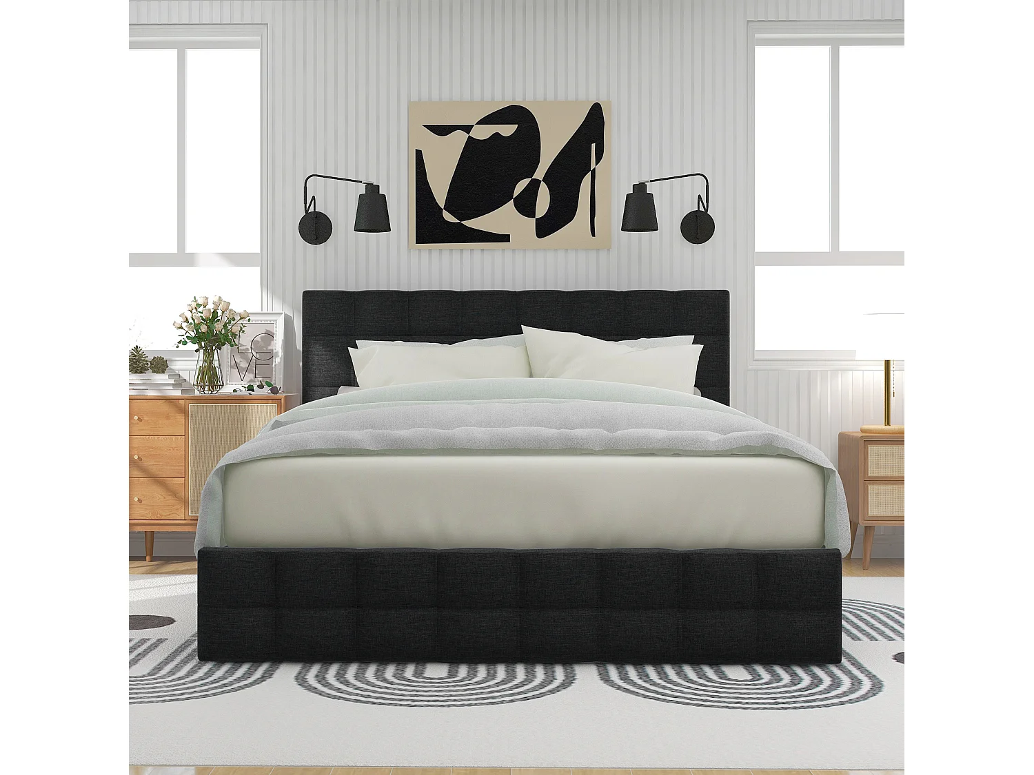 Lit avec 4 tiroirs Lit de rangement - noir 140x200 cm - Sweiko