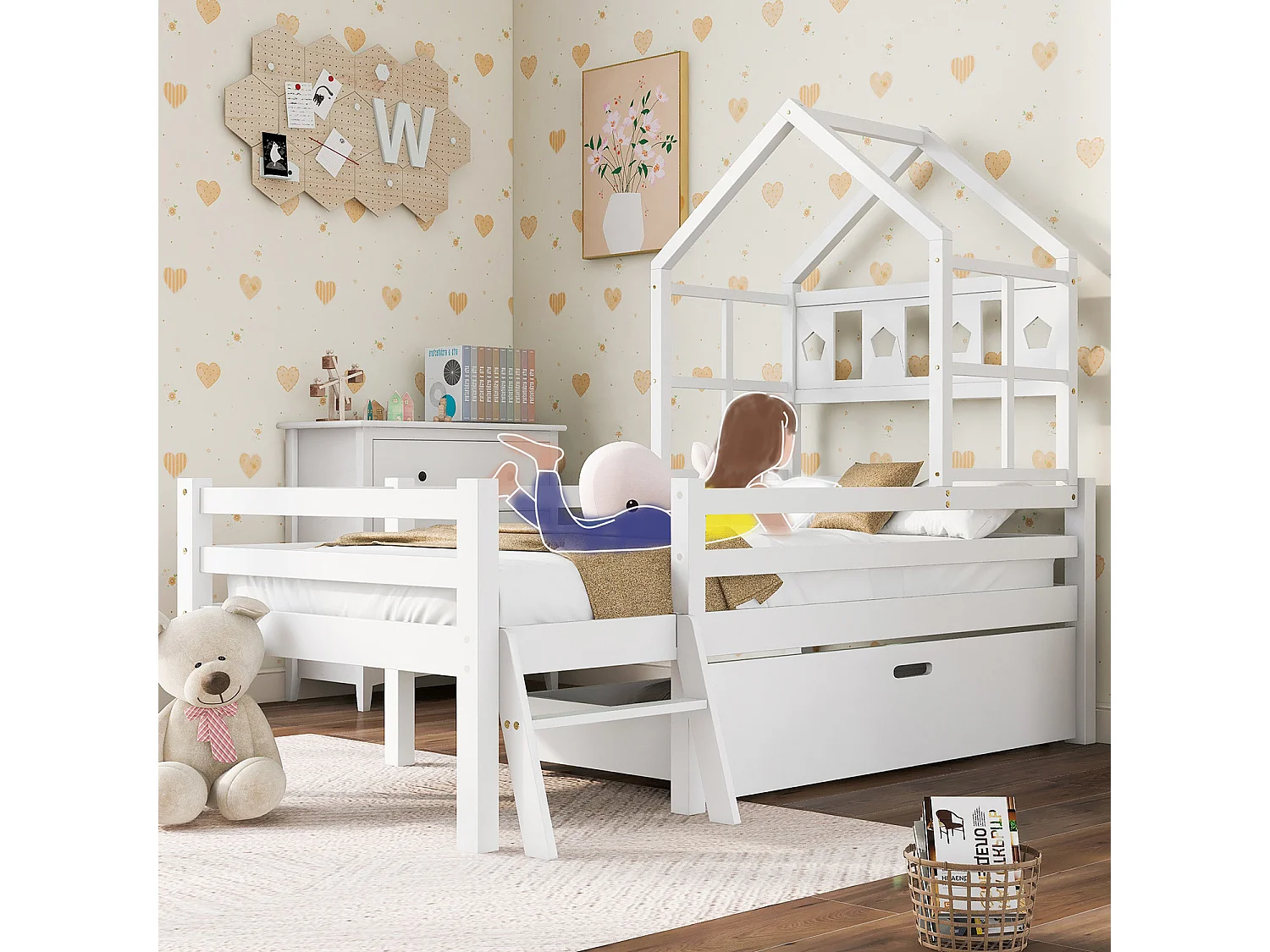 lit gigogne avec tiroirs - 90 x 200 cm - sommier à lattes - Blanc - Sweiko