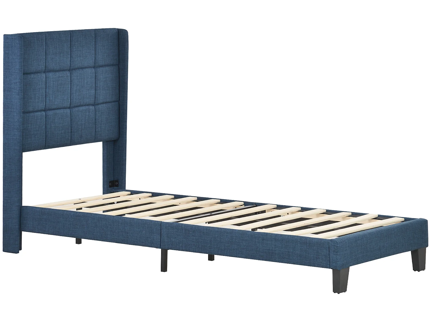 Lit adulte capitonné Tête de lit haute Design moderne 90x200 cm, lin bleu - Sweiko