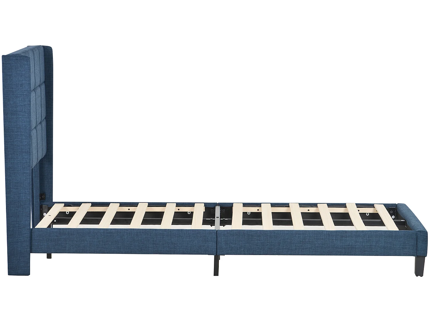 Lit adulte capitonné Tête de lit haute Design moderne 90x200 cm, lin bleu - Sweiko