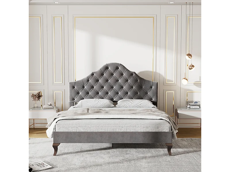 Lit adulte Lit rembourré 14x200 cm - Velours gris - Sweiko