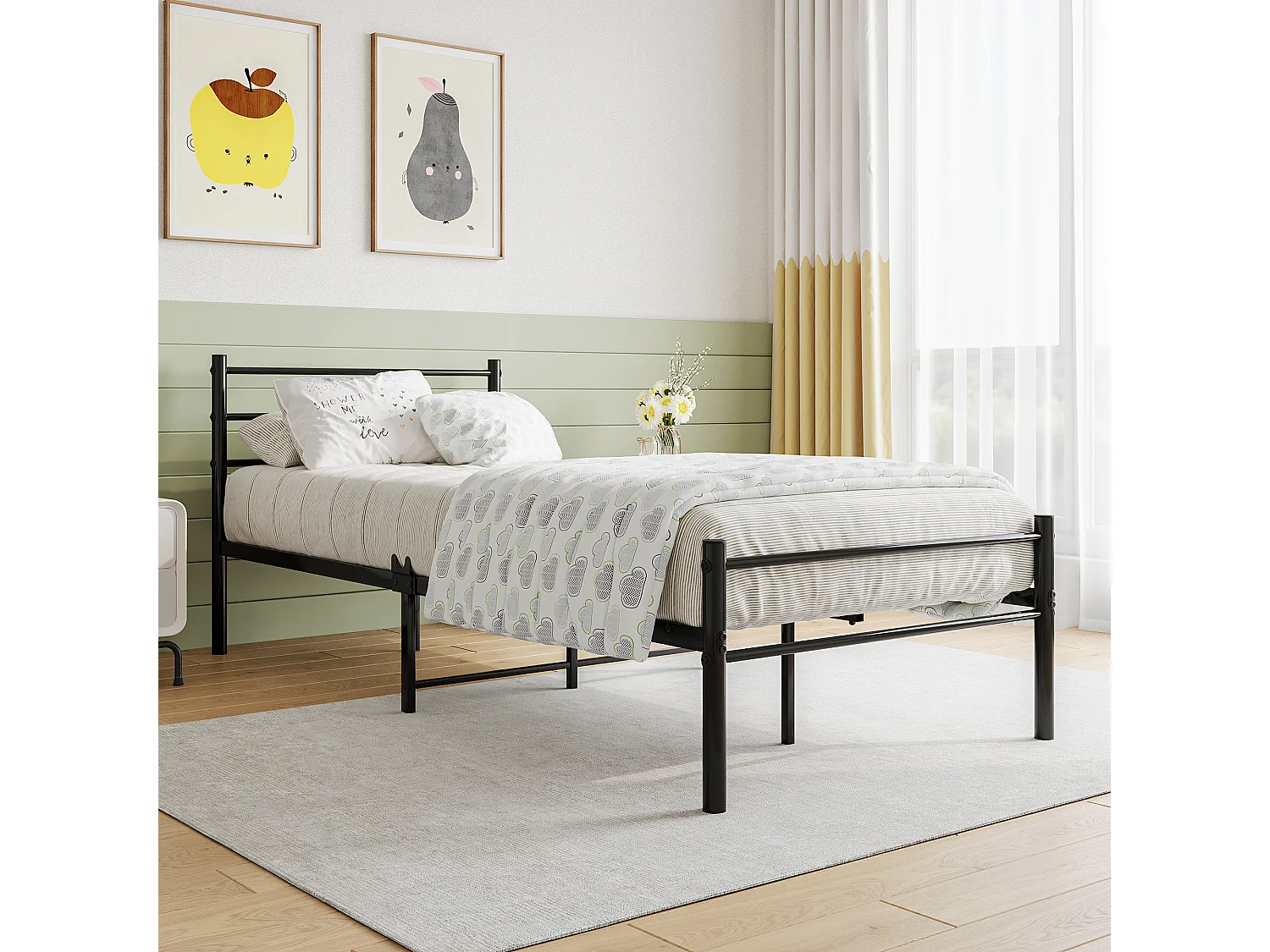 Lit adulte Lit simple Lit métal -  noir 90 x 200 cm - Sweiko