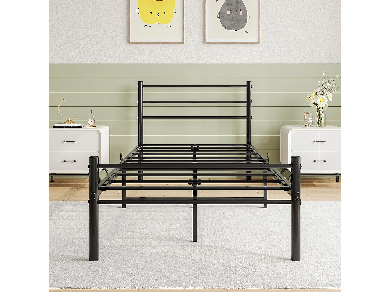 Lit adulte Lit simple Lit métal -  noir 90 x 200 cm - Sweiko