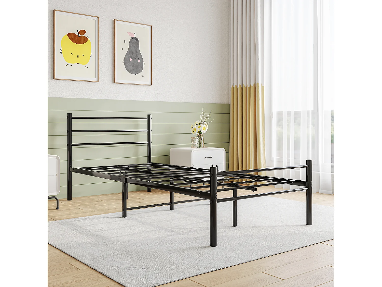 Lit adulte Lit simple Lit métal -  noir 90 x 200 cm - Sweiko
