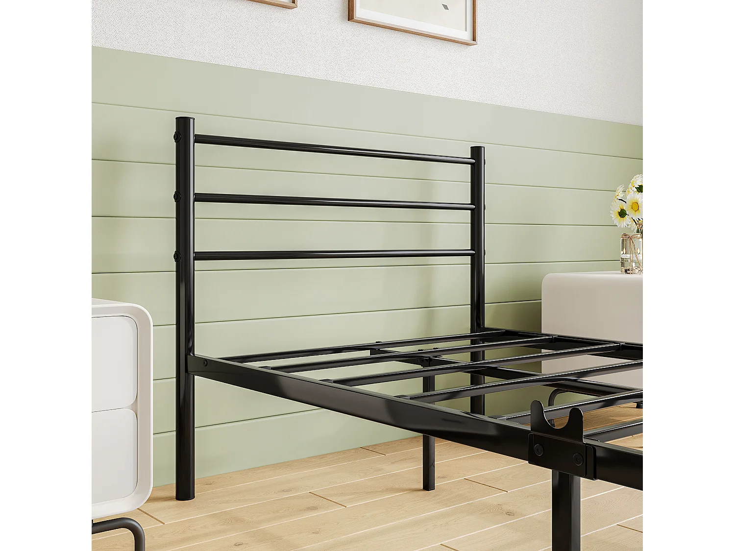 Lit adulte Lit simple Lit métal -  noir 90 x 200 cm - Sweiko