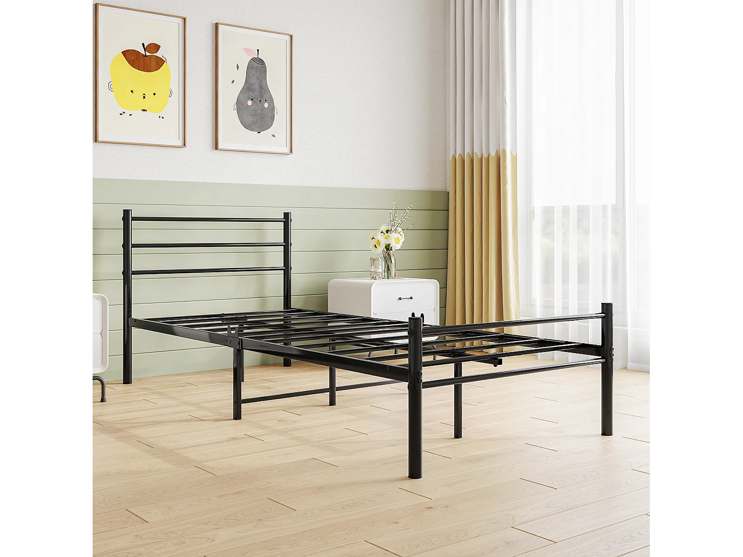 Lit adulte Lit simple Lit métal -  noir 90 x 200 cm - Sweiko