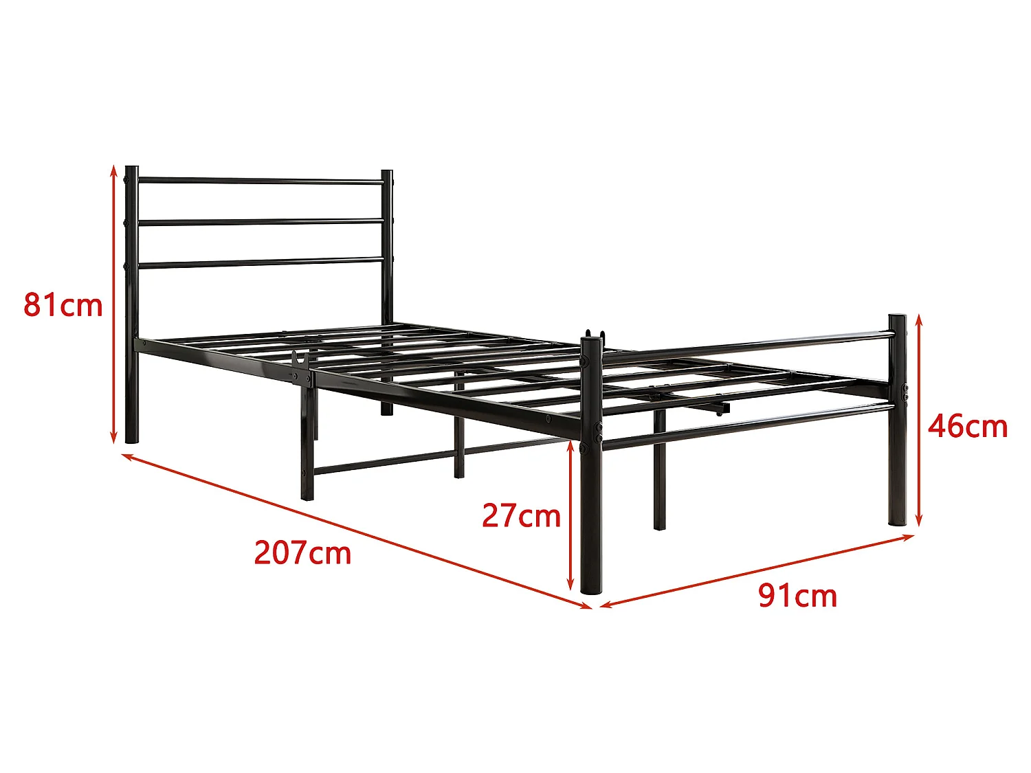 Lit adulte Lit simple Lit métal -  noir 90 x 200 cm - Sweiko