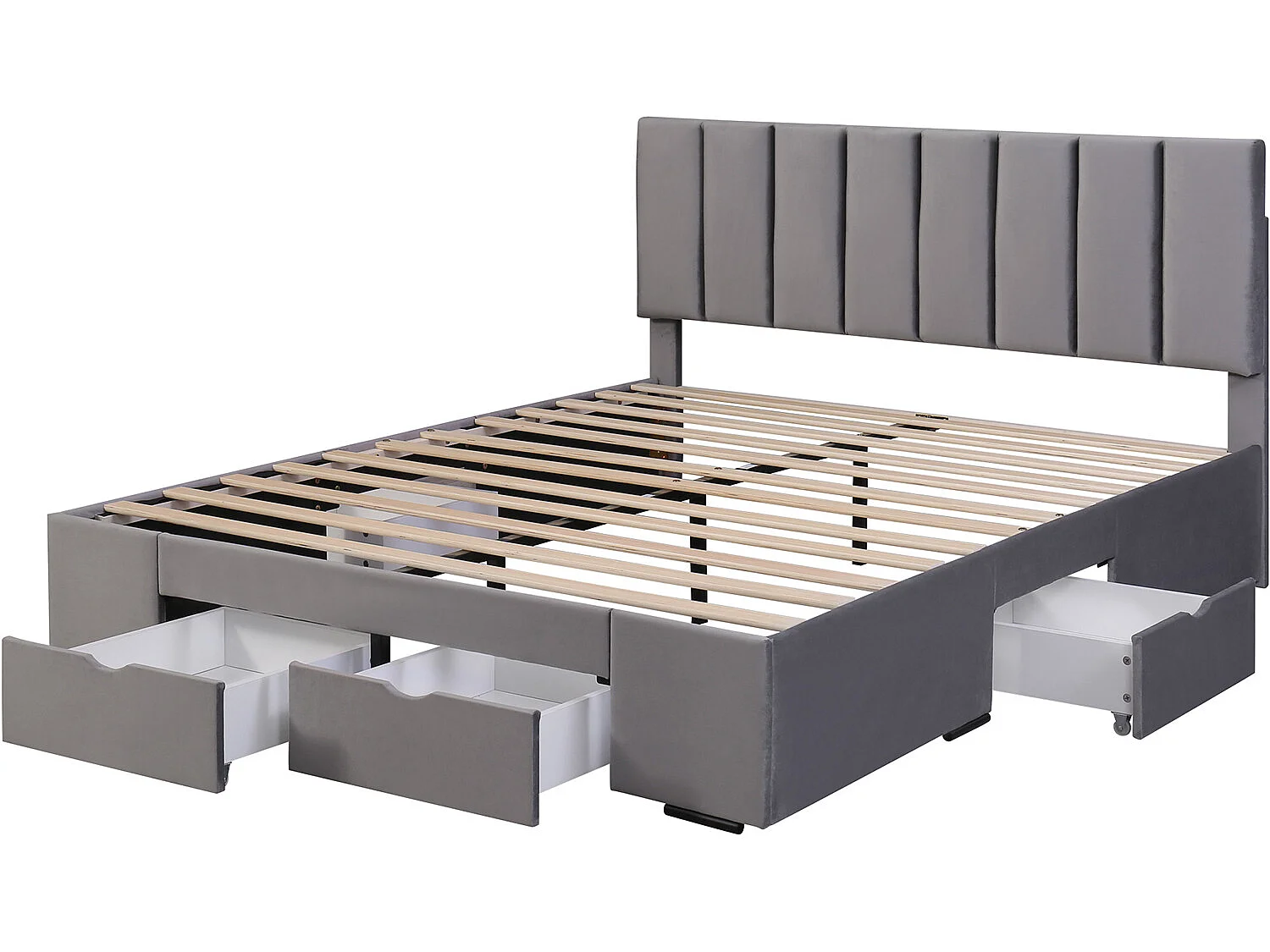 Lit avec tiroirs - 160 x 200 cm - avec dossier avec 4 tiroirs gris sans matelas - Sweiko
