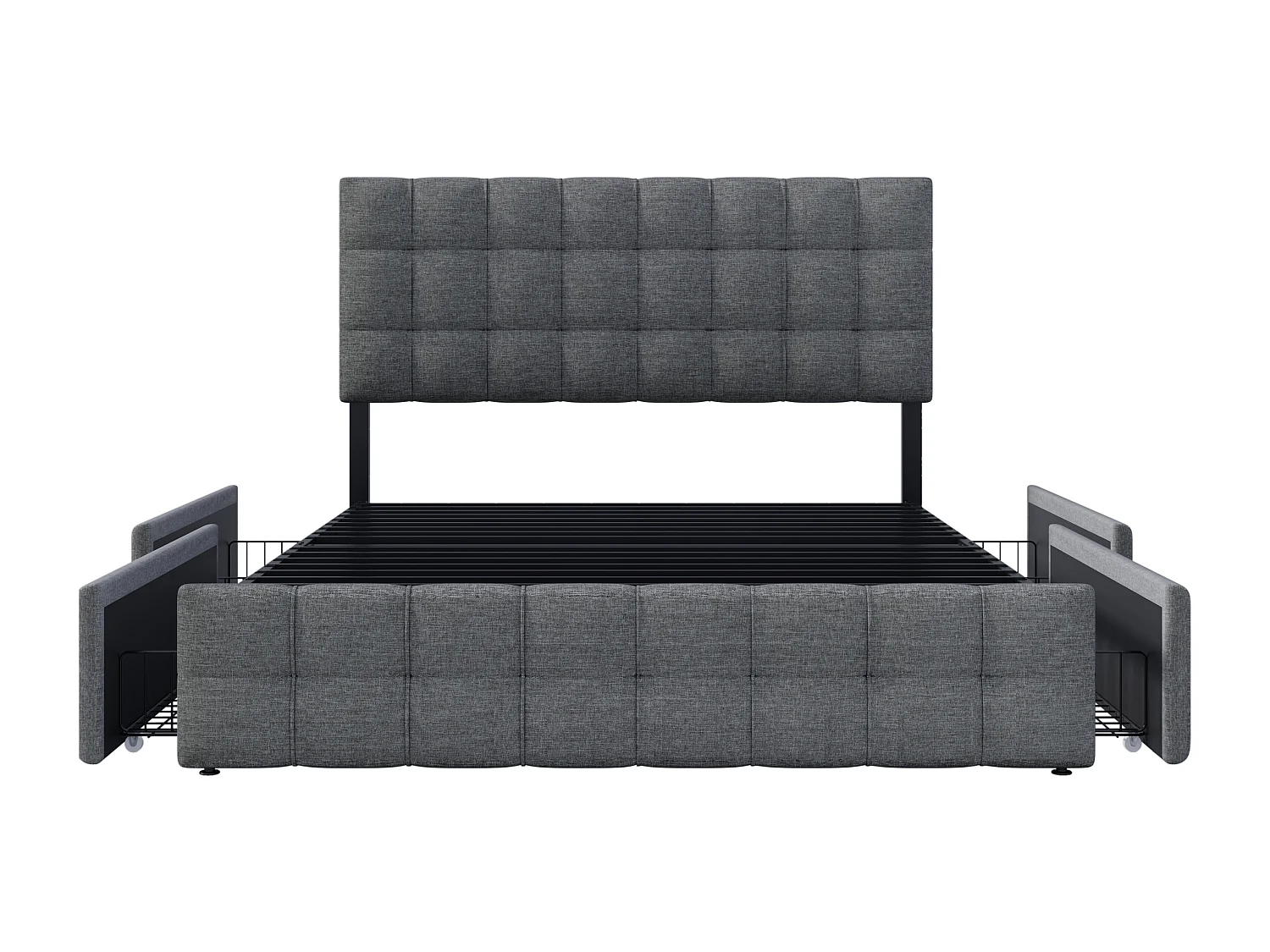 Lit avec tiroirs Lit double de rangement - gris 140x200 cm - Sweiko