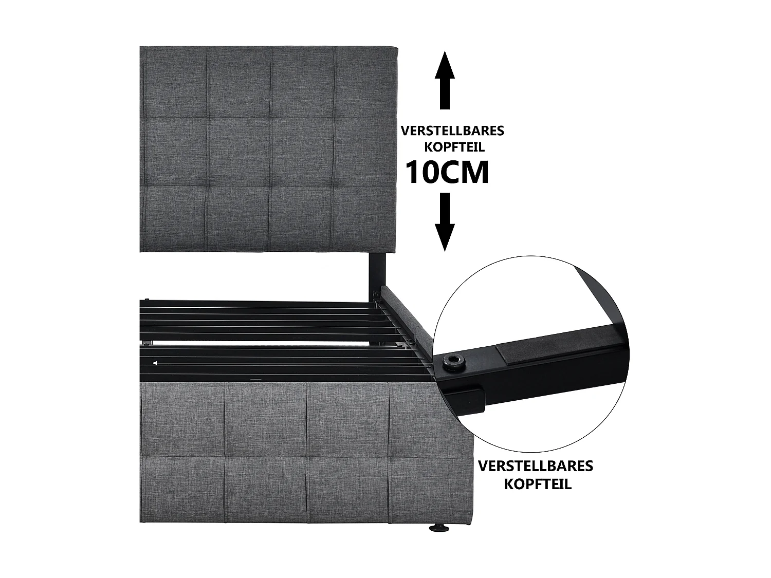 Lit avec tiroirs Lit double de rangement - gris 140x200 cm - Sweiko