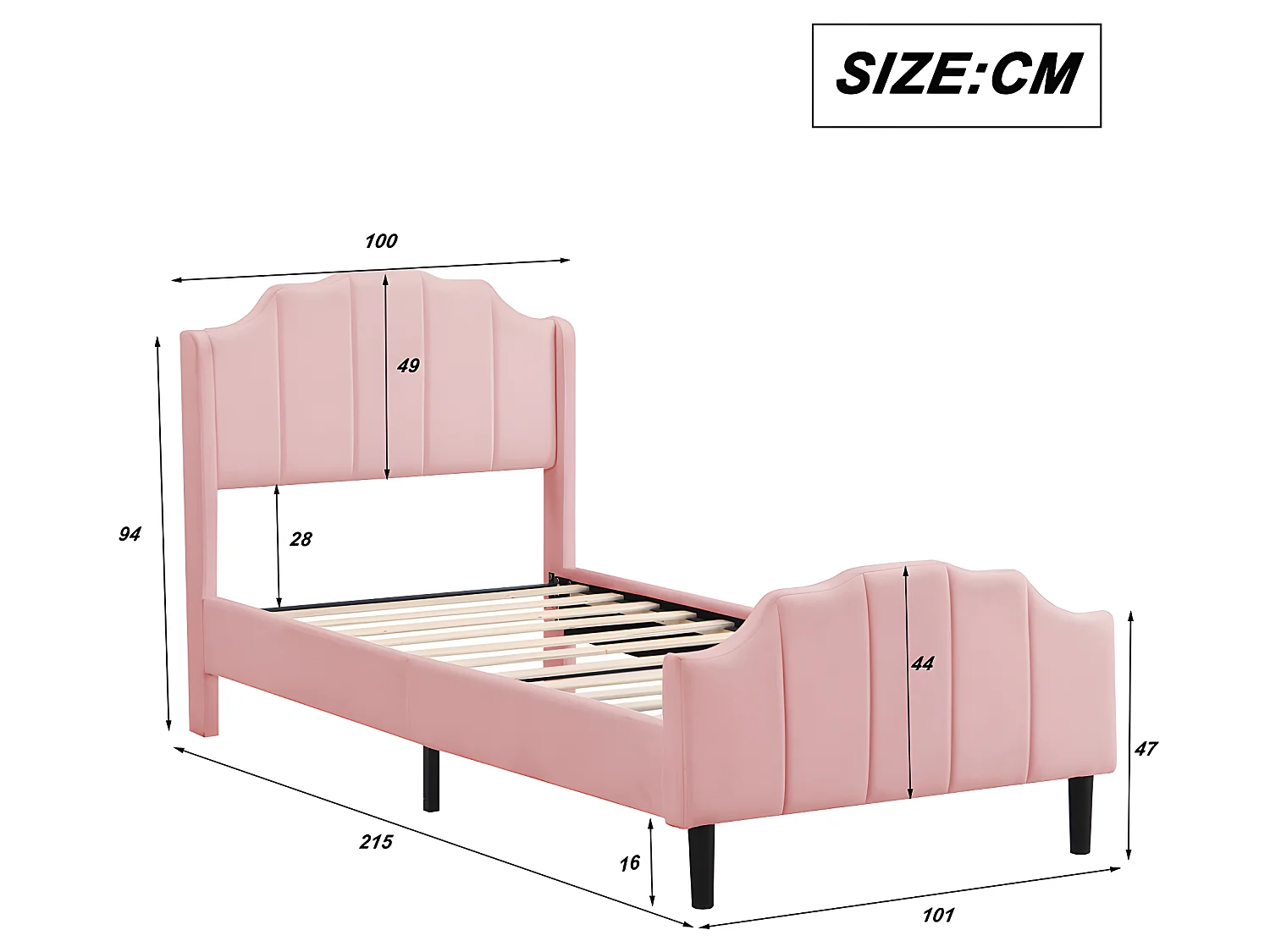 Lit cabane Lit capitonné Lit 90 x 200 cm cadre de lit pour enfant - rose - Sweiko