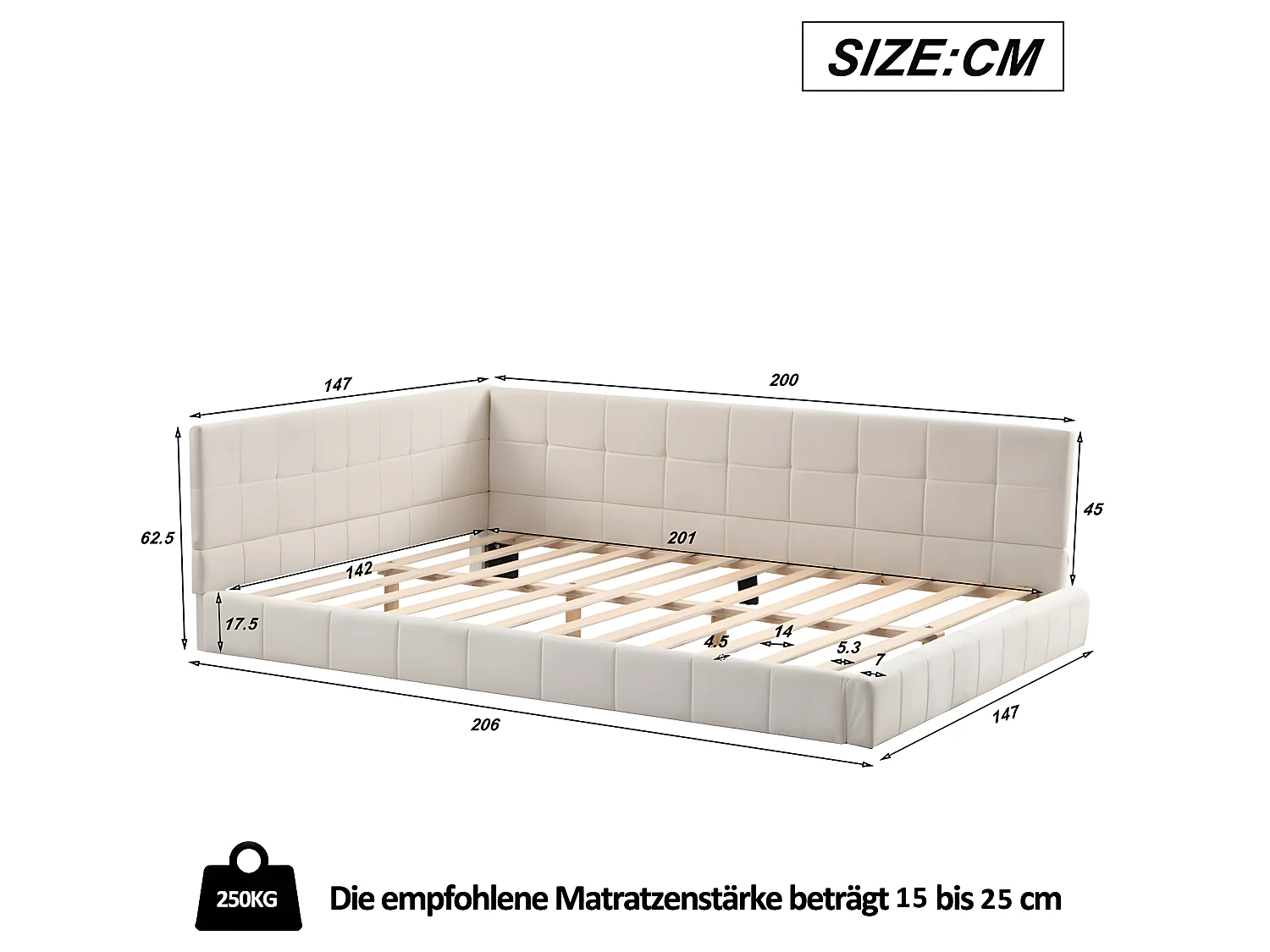 Lit adulte Lit rembourré canapé-lit 140x200 cm lit multifonctionnel - beige - Sweiko