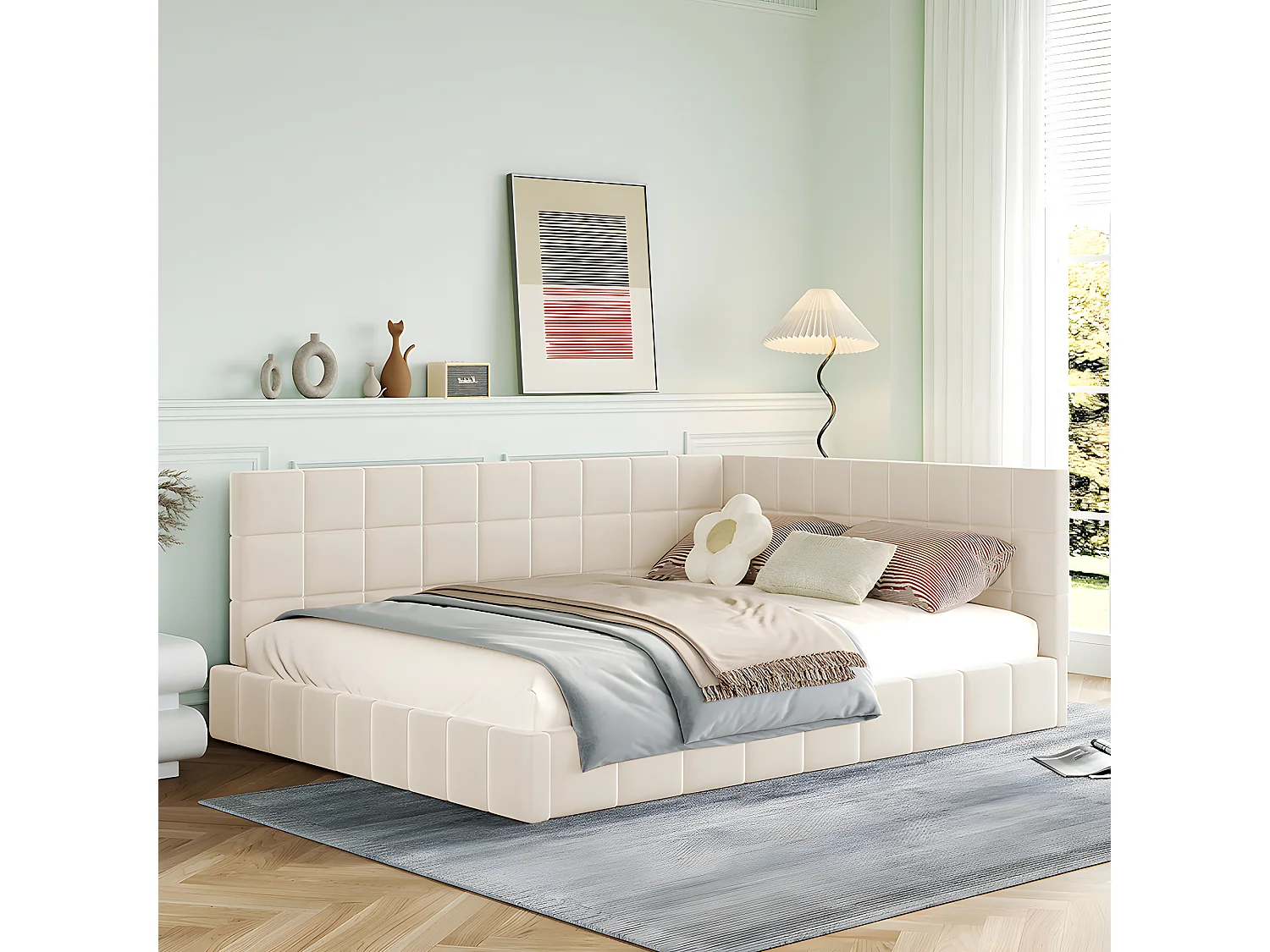 Lit adulte Lit rembourré canapé-lit 140x200 cm lit multifonctionnel - beige - Sweiko