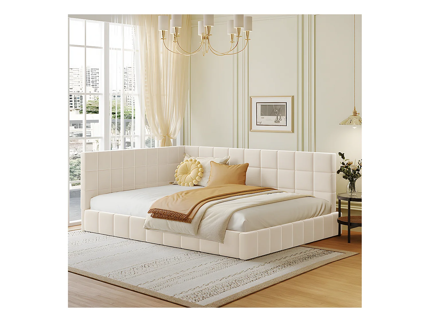 Lit adulte Lit rembourré canapé-lit 140x200 cm lit multifonctionnel - beige - Sweiko