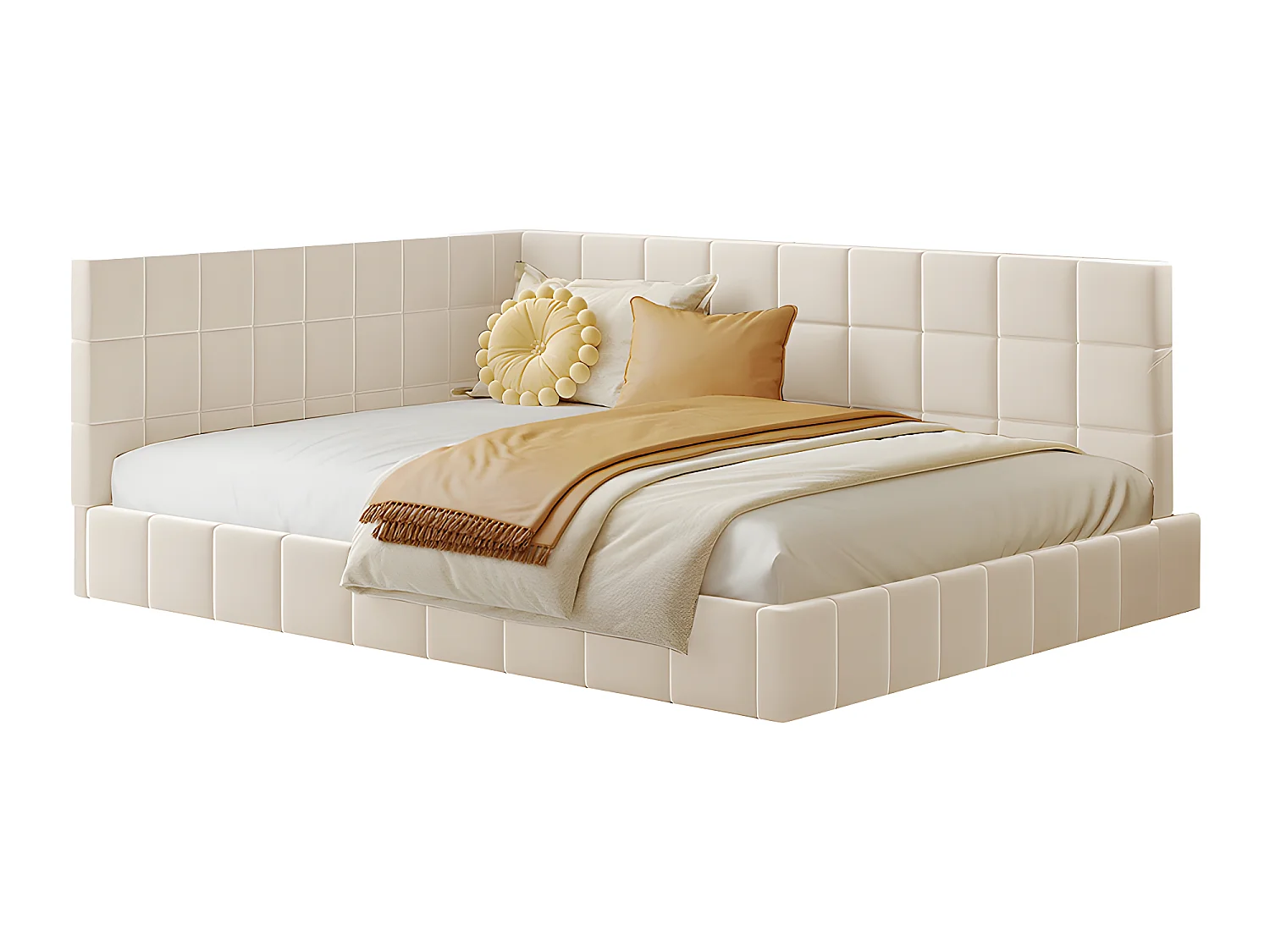 Lit adulte Lit rembourré canapé-lit 140x200 cm lit multifonctionnel - beige - Sweiko