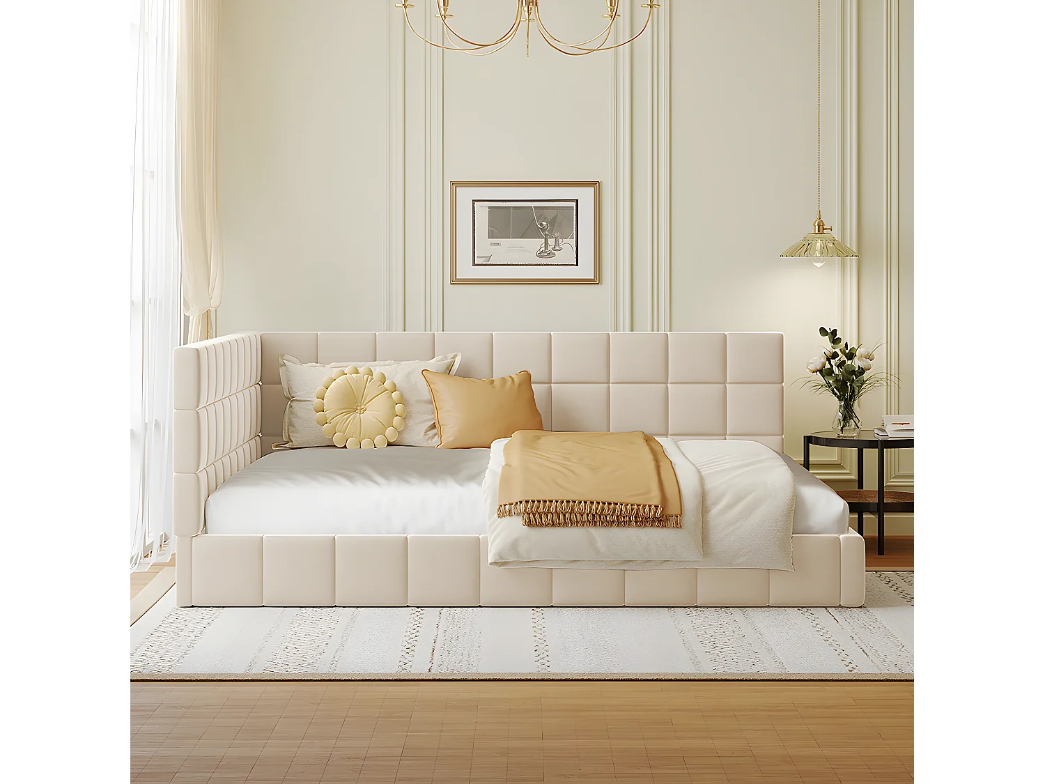 Lit adulte Lit rembourré canapé-lit 140x200 cm lit multifonctionnel - beige - Sweiko