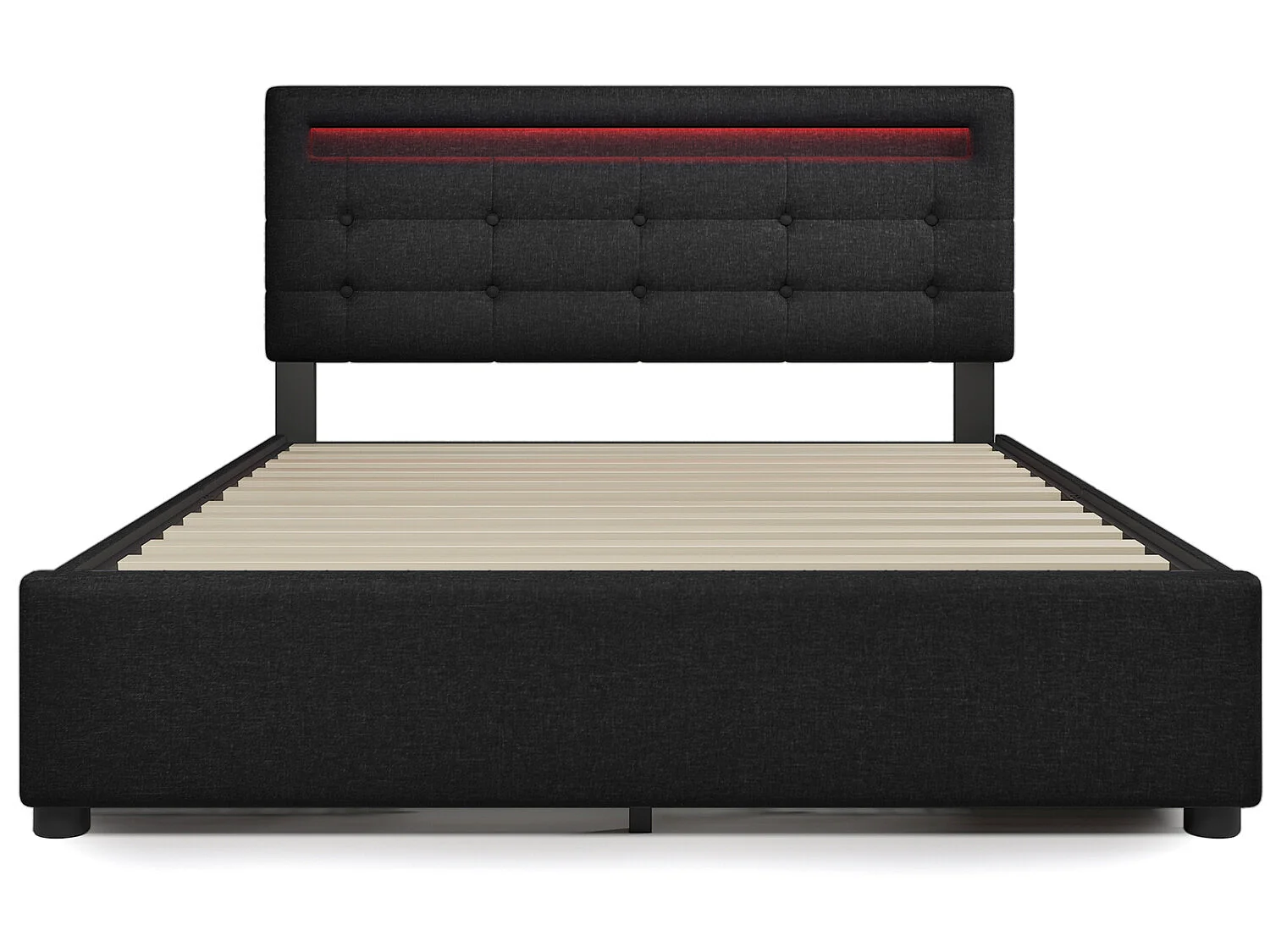 Lit avec tiroirs - 140x200cm avec éclairage LED et 4 tiroirs - Noir - Sweiko