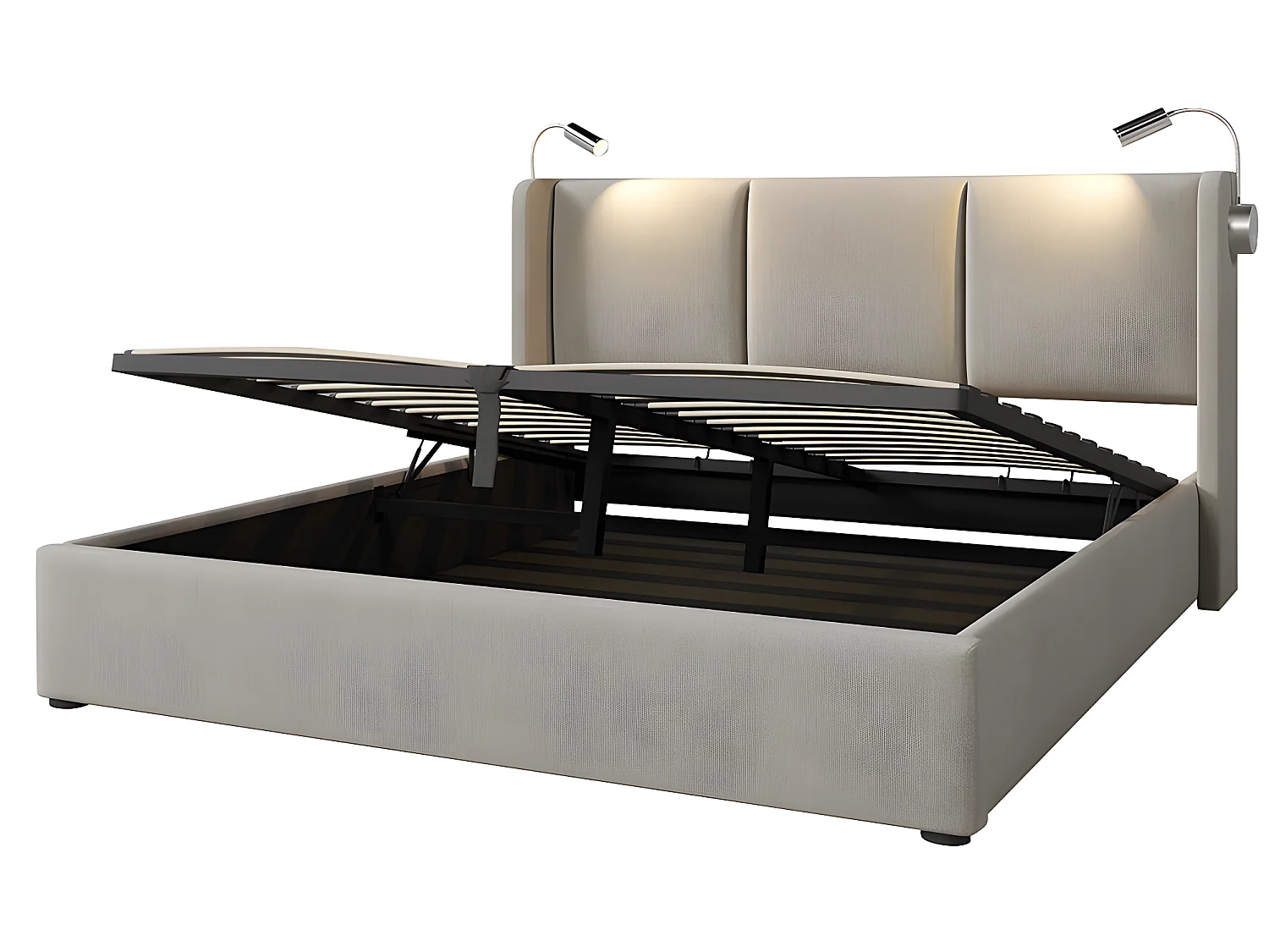 Lit avec tête de lit rangements et tiroirs  - 160 x 200 cm - fonction de charge usb - Beige - Sweiko