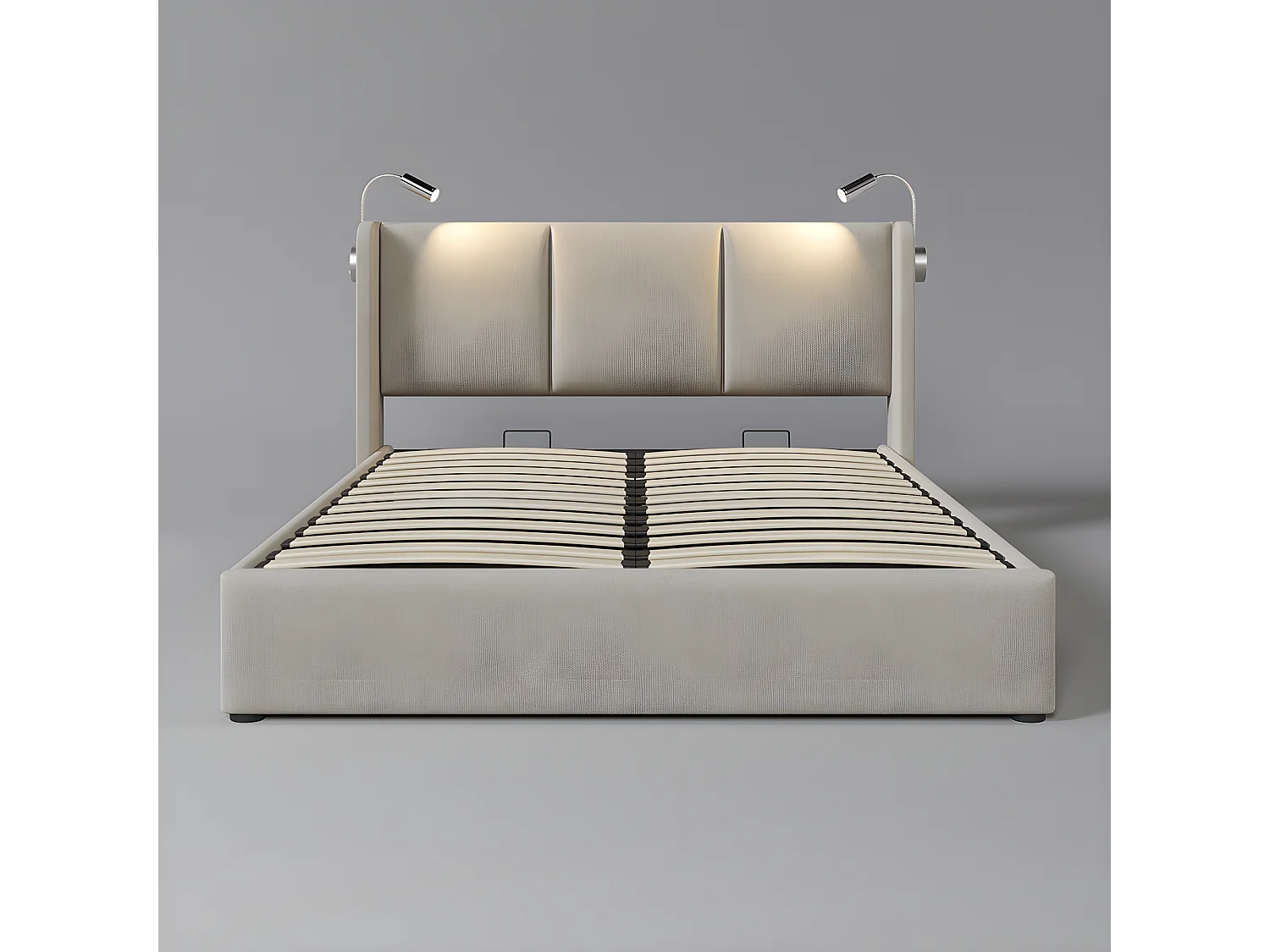 Lit avec tête de lit rangements et tiroirs  - 160 x 200 cm - fonction de charge usb - Beige - Sweiko