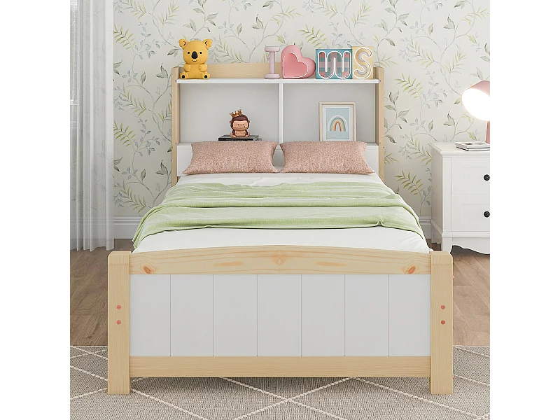 Lit avec tête de lit rangements et tiroirs - 90 x 200 cm - Blanc - Sweiko