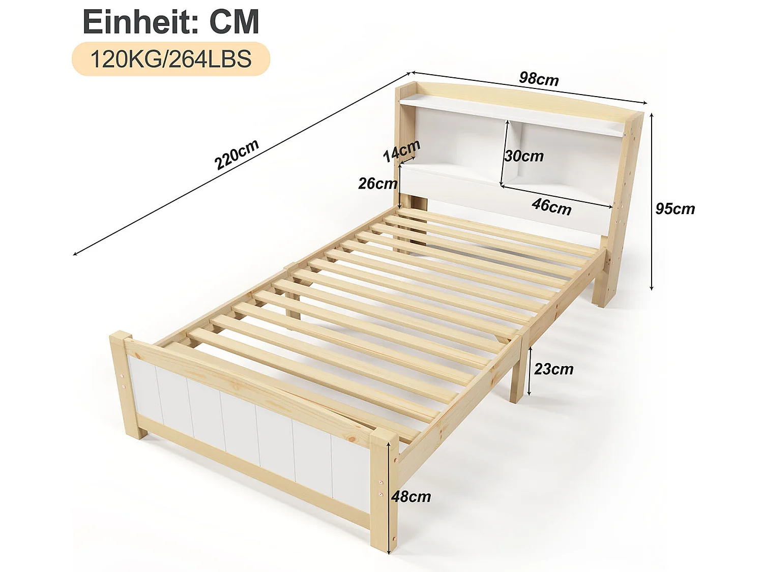 Lit avec tête de lit rangements et tiroirs - 90 x 200 cm - Blanc - Sweiko