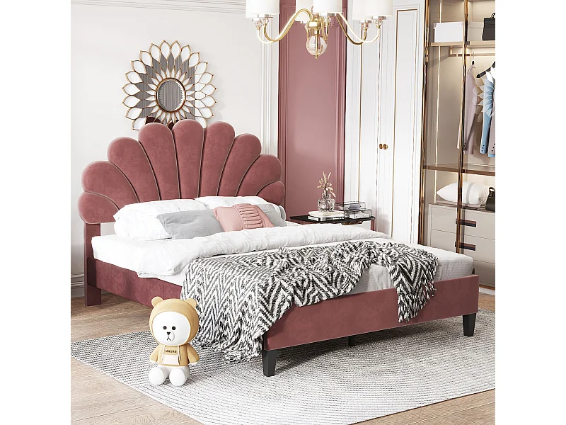 Lit adulte 140 x 200 cm avec tête de lit en velours Lit d'invité - Sweiko