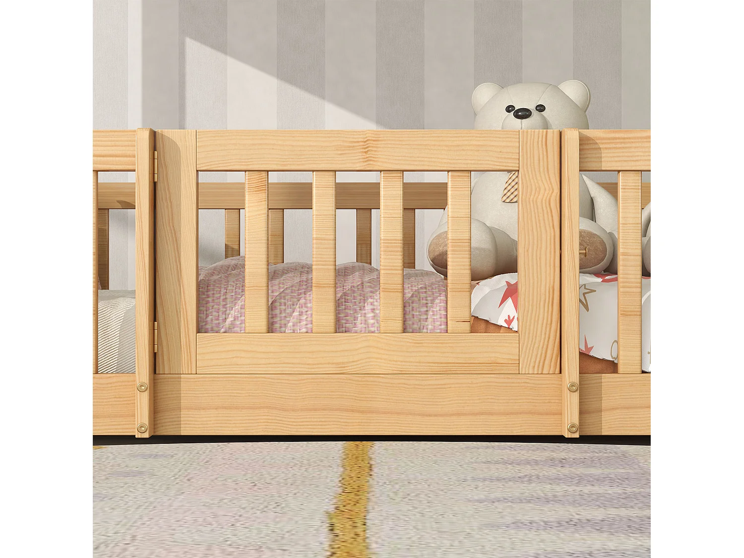 Lit superposé cabane en bois - échelle - sommier à lattes - 90x200cm - naturel - Sweiko