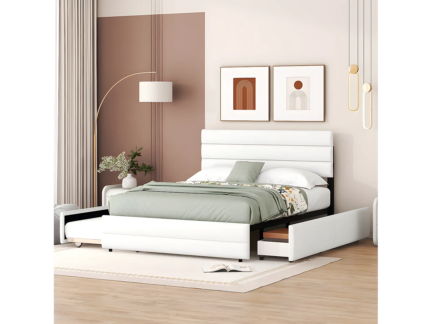 Lit avec tiroirs Lit 140 x 200 cm - Blanc - Sweiko