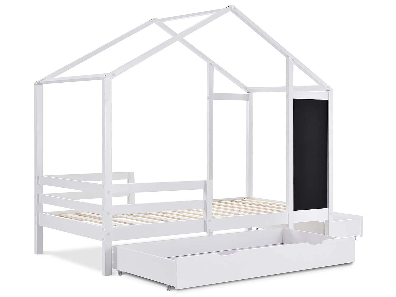 Lit gigogne cabane 2 x 90 x 200 cm - 2 tiroirs - Pin - Blanc - Sweiko