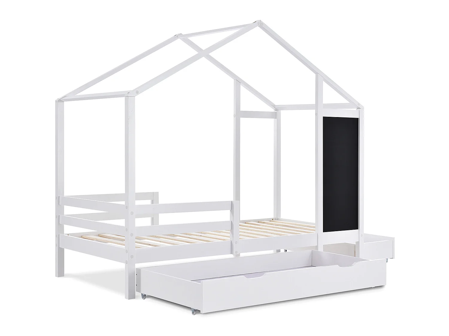 Lit gigogne cabane 2 x 90 x 200 cm - 2 tiroirs - Pin - Blanc - Sweiko
