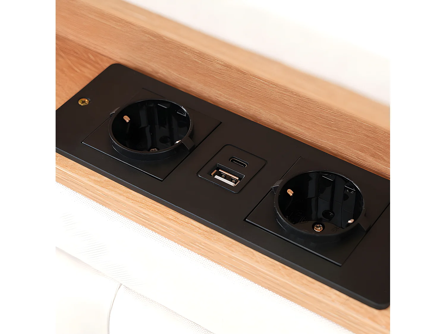 Lit avec chevets - 160 x 200 cm - avec Prise USB - Beige - Sweiko